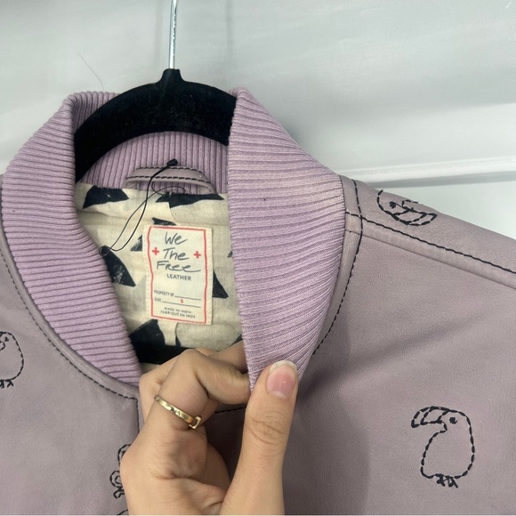 Free People Purple Oversized Leather Animal Print Embroidered Bomber Jacket S - Picture 6 of 10